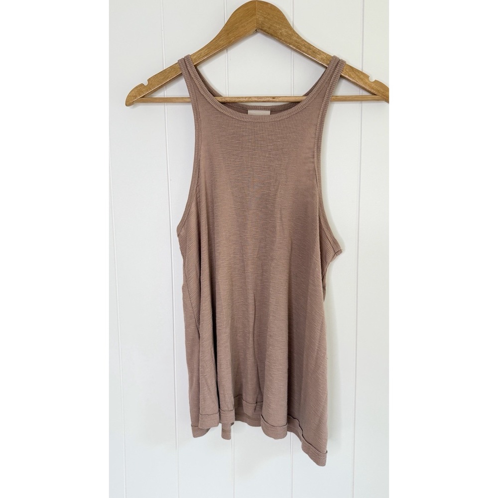 Free People Long Beach Ribbed Racerback Tank Taupe Size M - Picture 2 of 7